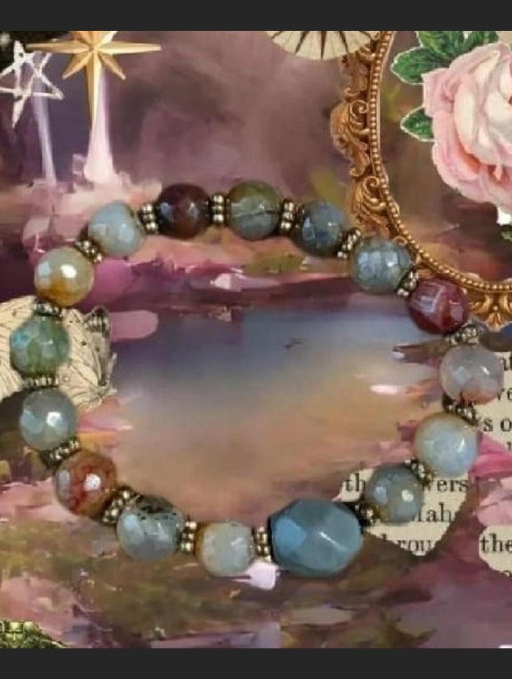 Elegant Multicolor Natural Agate Gemstone Bracelet With Gold Toned Spacer Beads